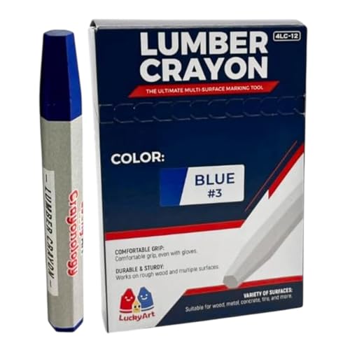 Lumber Crayons – Blue, Pack of 12 | Hexagonal Construction Marking Crayons for Wood, Concrete, Asphalt, Metal | Durable, Smudge-Free, Break-Resistant - color: Blue