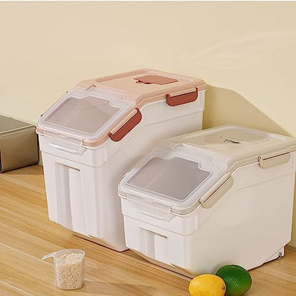 2 Pack 50 lb Airtight Flour Storage Containers with Wheels, Green | Large Rice Bin, Seal Locking Lid, BPA-Free, Includes Measuring Cup & Scoop, Kitchen Organization - color: Green