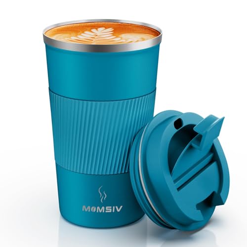 MOMSIV 17oz Travel Coffee Mug, Insulated Coffee Cup with Leakproof Lid - color: B-Light Blue-17oz