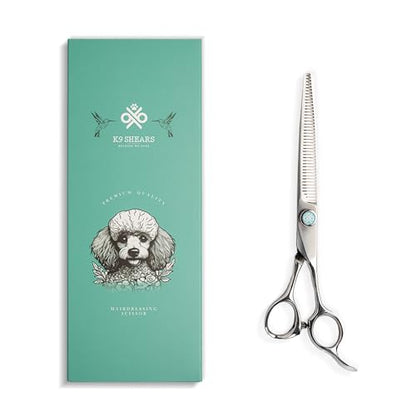 7” Dog Grooming Scissors – 42 Teeth, VG10 Japanese Steel User-Friendly Pet Thinning Shears | Matte Anti-Glare Finish | Lightweight, Ergonomic, Handcrafted | Thinning Rate 50% | K9 Shears - size: 7" - 50%