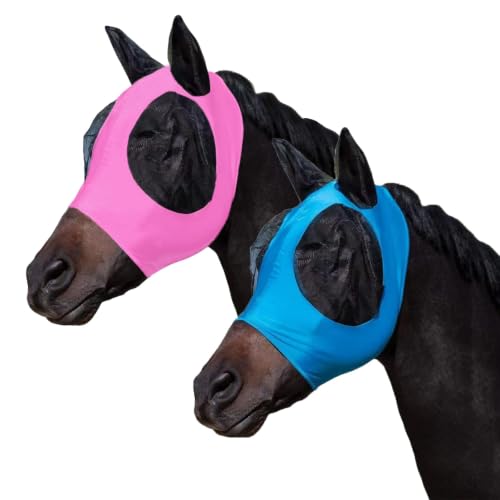 FOXLVDA Horse Fly Mask - Fly Masks for Horses with Ears Set of 2 - color: Blue/Pink