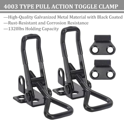 8Pack Heavy Duty Toggle Clamp Latch 4003 Style, Black Toggle Clamps | 1320lb Capacity Pull Clamp Adjustable Quick Release Hasp Clamps,Metal Toggle Latches Catch for Smoker Door Tool Box Trunk Jig - color: Black-8pcs