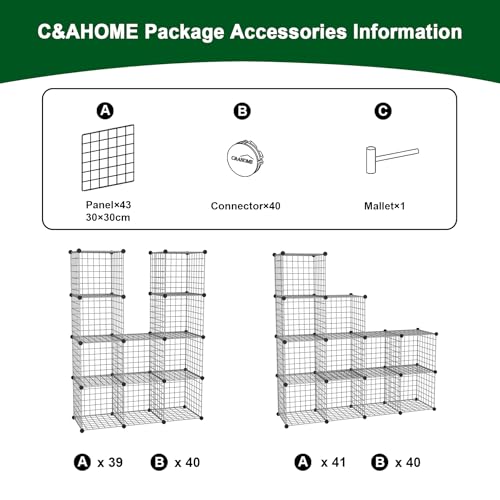 C&AHOME Wire Cube Storage, 12 - Cube Organizer Metal C Grids, Silver Gray - color: Silver Gray