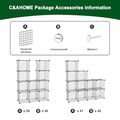 C&AHOME Wire Cube Storage, 12 - Cube Organizer Metal C Grids, Silver Gray - color: Silver Gray