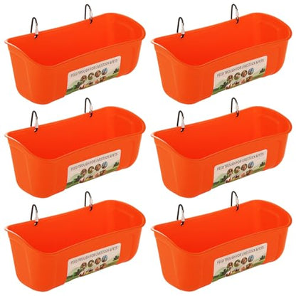 6 Pack Hanging Chicken Feeder Trough, Duck Feeder for Outside with Clips, Water Trough for Duck Goose Goat Pig Deer, Durable Poultry Feeding Water Container, Orange