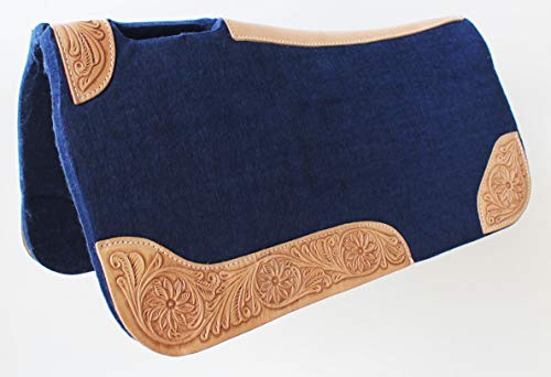 30"x 30" Horse SADDLE PAD Western Contoured Wool Felt Moisture Wicking 39RT - color: Navy Tan Leather, size: 30" Spine x 15" Drop, 3/4" Thick
