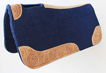 30"x 30" Horse SADDLE PAD Western Contoured Wool Felt Moisture Wicking 39RT - color: Navy Tan Leather, size: 30" Spine x 15" Drop, 3/4" Thick