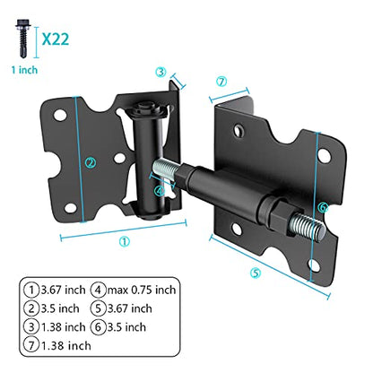 Self Closing Gate Hinges, Heavy Duty for Vinyl/Wood/Metal Fence, Pack of 2, with Slef-Tapping Screws and Adjuster Tool - color: Black
