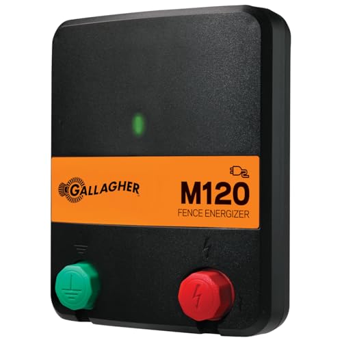 Gallagher M120 Electric Fence Energizer | 110V AC Charger for Livestock Fencing | Powers up to 15 Miles or 60 Acres | 1.2 Joule Plug-in Fence Controller