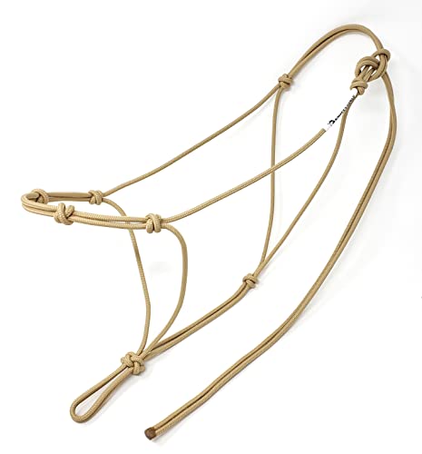 4 Knot Horse Rope Training Halter - 3/16" (5mm) Very Thin! Stiff Polyester Rope - color: Beige, size: Yearling