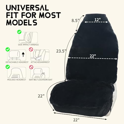 Aegis Cover Sheepskin Car Seat Cover Genuine Australian Merino Wool Front Seat Cover Luxury Dense Pelt Universal Fit for Most SUVs, Trucks, Bucket-Style, 54 X 22 Inches (CS-Black) - color: Black