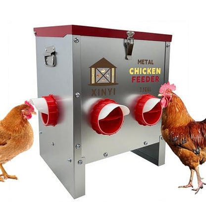 XINYI 7.1 Gallon Auto Chicken Feeder, 6 Ports Galvanized Chicken Feeder,Large Chicken Food Container No Waste & Rodent Proof Chicken Food Dispenser System, Weatherproof Duck Feeder - size: 6 ports without legs