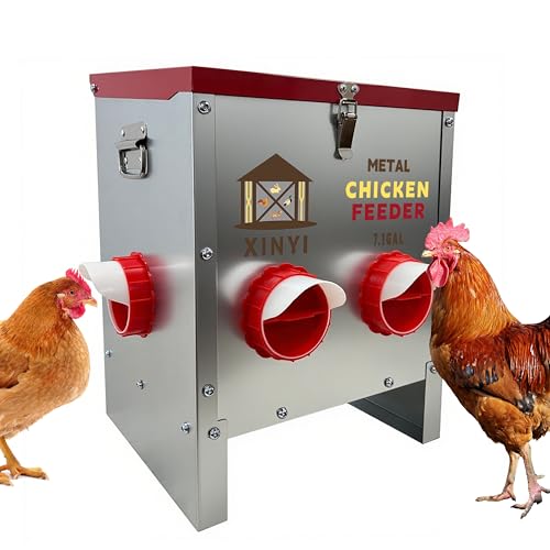 XINYI 7.1 Gallon Auto Chicken Feeder, 6 Ports Galvanized Chicken Feeder,Large Chicken Food Container No Waste & Rodent Proof Chicken Food Dispenser System, Weatherproof Duck Feeder - size: 6 ports without legs