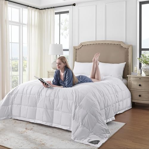puredown® Blankets King Size - Soft Lightweight Down Blanket for Bed, Cozy Warm Luxury Bed Blanket with Satin Trim, White (108"X90") - color: 01 White, size: King