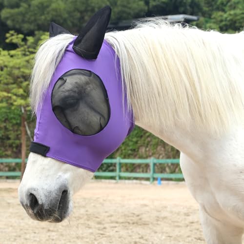 Stretchy Horse Fly Mask with Ears, Large Eye Space Violet Full - color: Violet, size: Full