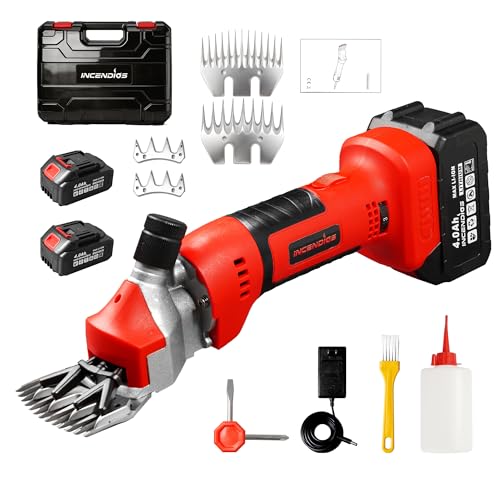 INCENDIOS Cordless Sheep Clippers with 2X 4000mAh Batteries,6-Speed Control | 2400 RPM Motor, 500W Heavy Duty Electric Animal Shears for Sheep, Alpacas, Goats, Farm Livestock