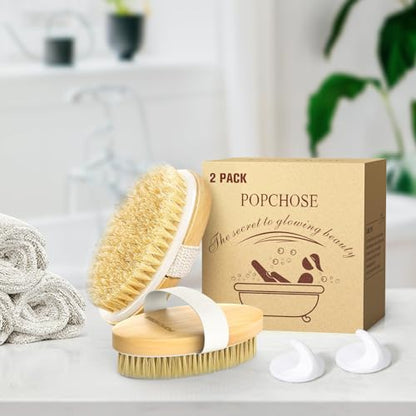 POPCHOSE Dry Brushing Body Brush, 2 Pack Boar Bristle Exfoliating Brush | Natural Boar Bristle Body Brush, Dry or Wet Exfoliating Shower Scrub Brush for Smoother Skin, Self Care Routine Gift - size: 2 Count (2*Boar Bristles)