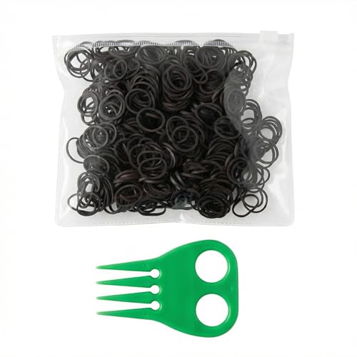 Horse Mane Braiding and banding Kit Mane/Tail Rubber Bands, Braid Aid Braiding Comb (Brown Band/Green Comb) - color: Brown Band/Green Comb