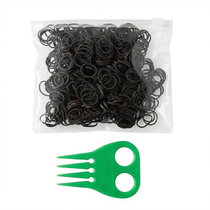 Horse Mane Braiding and banding Kit Mane/Tail Rubber Bands, Braid Aid Braiding Comb (Brown Band/Green Comb) - color: Brown Band/Green Comb