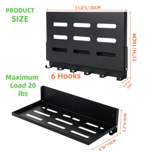 Small Folding Metal Shelf with Hooks, Fold-up Wall Shelf, 6 Hooks