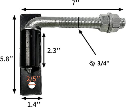 J-Bolt with Plate J Bolt Gate Hinges for Large Heavy Driveway Gates, Wood, Iron or Steel Gates