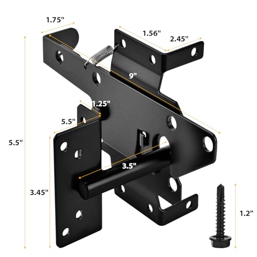 Self-Locking Gate Latch for Wooden Fence - Heavy Duty Automatic Gate Lock Gravity Door Latch Hardware for Secure Pool, Yard,Outdoor Garden, Metal Gates Vinyl Fences