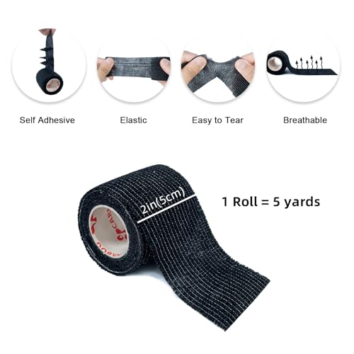 Carbou Self Adhesive Bandage Wrap 2" x 5yd 24ct Vet & Athletic Black - color: Black, size: 24 Count (Pack of 1)