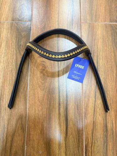 Horse Jumping Leather Bridle with Web Reins | Premium Genuine Leather English Bridle | Padded Browband & Noseband | Stainless Steel Buckles | Dark Brown Size Full - color: Havana Brown -Gold Crystal