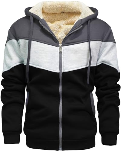Men's Winter Fleece Thermal Jackets for Men Sherpa Lined Hoodies Warm Thick Jacket Outerwear - color: 995irongrey Grey Black, size: Medium