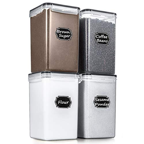 Wildone Flour Sugar Storage Containers 6.5L, 4 PCS, Black - color: Black, size: ['6.5L']