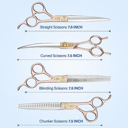 JASON Dog Grooming Scissors Kit - Professional 6 in 1 Shears 7.5" Rosegold - color: Rosegold, size: 7.51