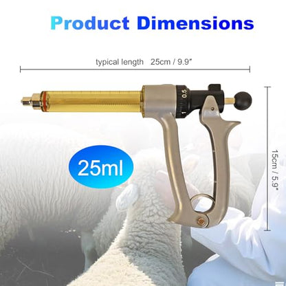 25ML Semi Automatic Livestock Syringe, 5 Gears Adjustable Continuous Repeating Syringe for Farm Ranch Cattle Cow Horse Goat Sheep Hog - size: 25ML Gray