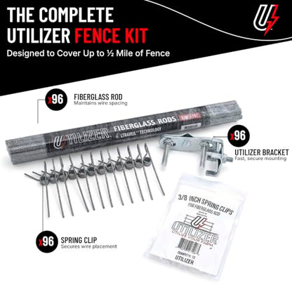 Utilizer Electric Fence Extension Stand-Off Kit – 1/2 Mile T-Post Bundle - size: 15"Rods - 1/2 Mile