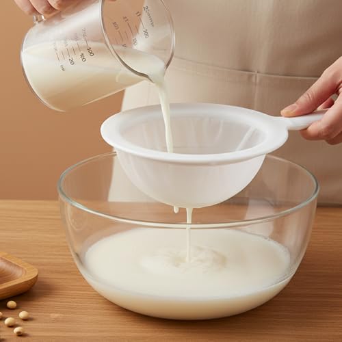 2 Pcs Fine Mesh Strainer for Juicing, 100 Mesh Nylon Mesh Strainer Plastic Sieve with Handle for Soy Milk Coffee Yogurt Juice Tea Leaf Filter Honey Baking Cooking Kitchen Essential Gadget Tool