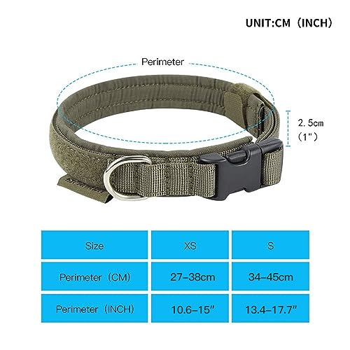 EXCELLENT ELITE SPANKER Military Nylon Small Puppy Dog Collar with Padded | Tactical Adjustable Pet Collar Heavy Duty Quick-Release & Lightweight No-Choke for Small Medium Breeds with Patches - color: Ranger Green, size: S-(13.4"-17.7")