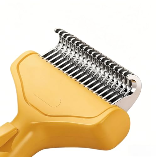 Undercoat Rake for long haired Cats & Small/Medium Dogs – Deshedding Brush & Dematting Comb for Double-Coated Pets with Long Hair, Matted Fur – Grooming Tool for Kitten, Puppy and Rabbit (yellow) - color: Yellow