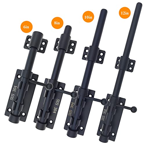 12in Slide Bolt Gate Latch 304 Stainless Steel Barrel Bolt Latch Heavy Duty Door Security Lock Thickened Door Latches Hardware with Mounting Screws for Barn Fence Shed Basement - color: 12in Black