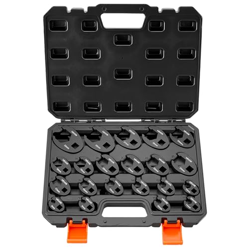 VEVOR Crowfoot Wrench Set, 1/2" and 3/8" Drive, 21-Piece Metric Dual-Drive Flare Nut Crows Foot Wrenches, with Storage Case, Dual Size Markings on Tools and Case, for Maintenance - size: 1/2" 3/8" 21 PCS