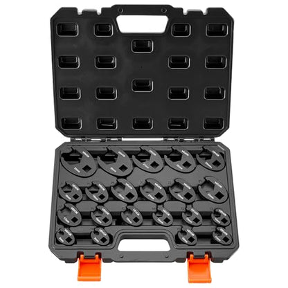 VEVOR Crowfoot Wrench Set, 1/2" and 3/8" Drive, 21-Piece Metric Dual-Drive Flare Nut Crows Foot Wrenches, with Storage Case, Dual Size Markings on Tools and Case, for Maintenance - size: 1/2" 3/8" 21 PCS