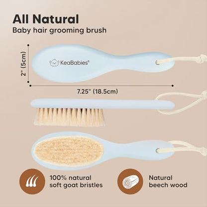 KeaBabies Baby Hair Brush and KeaBabies Diaper Caddy Organizer - Baby Brush with Soft Goat Bristles, Organizer for Nursery, Cradle Cap Hairbrush