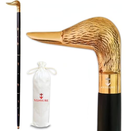 Vintage Antique Walking Cane Black Wooden Walking Stick with Golden Brass Designer Duck Handle Wooden Walking Cane for Men & Women, Fancy Canes, Ideal Gift