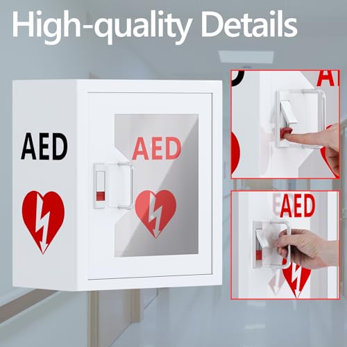 AED Cabinet Wall Mount: Steel Defibrillator Storage Case with Snap Lock and Universal AED Compatibility - for Home/Hospitals/Schools (14.2" W x 7.9" D x 15.7" H) - color: Without Alarm