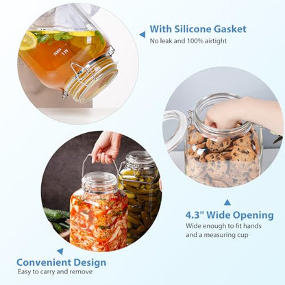 2 Gallon Glass Jar with Airtight Lid, 4.3" Wide Mouth Storage Containers