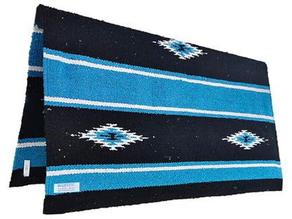 Majestic Ally 36"x 34" Navajo Design Acrylic Saddle Blanket -2.4 lbs (Hurricane Blue and Black) - color: Hurricane Blue and Black