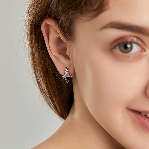 Cat Dinosaur Dragon Horse Stud Earrings for Women,Animal Wolf Sloth Fox LLama Butterfly Earrings Gifts Jewelry - color: Stud Horse