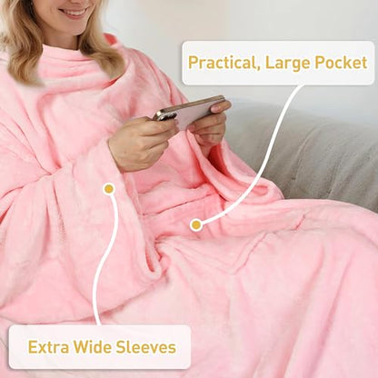 Catalonia Wearable Blanket with Sleeves for Women & Men, Fleece Wrap Throw - color: Pink
