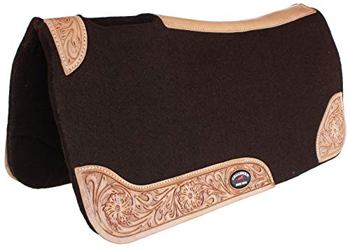 Horse SADDLE PAD Western Contoured Wool Felt Moisture Wicking Brown 39RT03 - color: Brown/Tan, size: 30" Spine x 15" Drop
