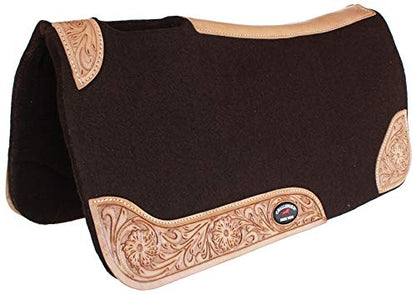 Horse SADDLE PAD Western Contoured Wool Felt Moisture Wicking Brown 39RT03 - color: Brown/Tan, size: 30" Spine x 15" Drop