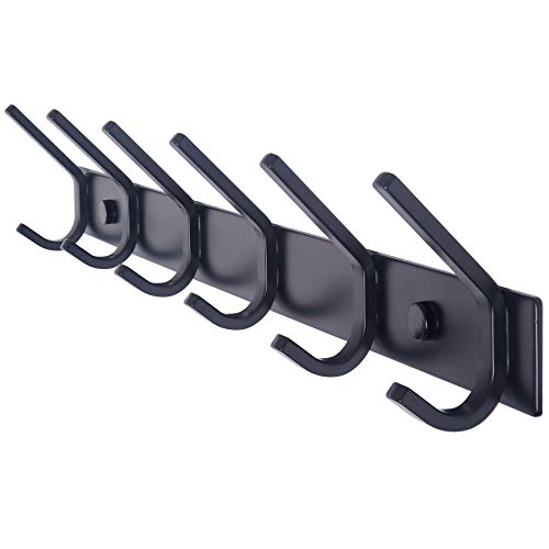 WEBI Coat Rack Wall Mounted,17-1/8 Inch Hooks for Hanging Coats,Heavy Duty Metal Hook Rail with 6 Double Dual Hooks Hanger Wall Mount for Purse Clothes Jacket Backpack Entryway,Black - size: 6 Hooks