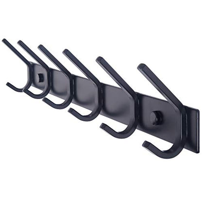 WEBI Coat Rack Wall Mounted,17-1/8 Inch Hooks for Hanging Coats,Heavy Duty Metal Hook Rail with 6 Double Dual Hooks Hanger Wall Mount for Purse Clothes Jacket Backpack Entryway,Black - size: 6 Hooks